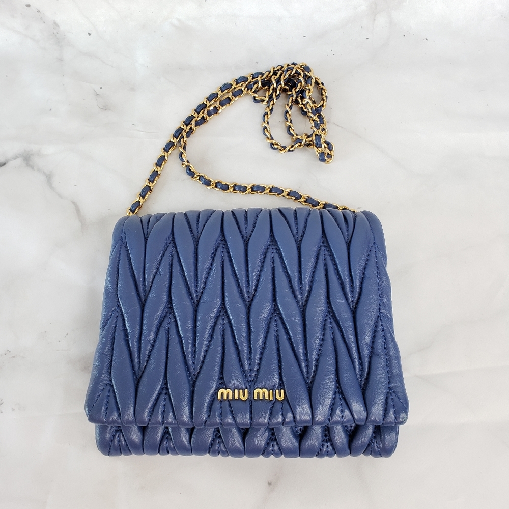 Miu miu metalasse leather crossbody clutch bag